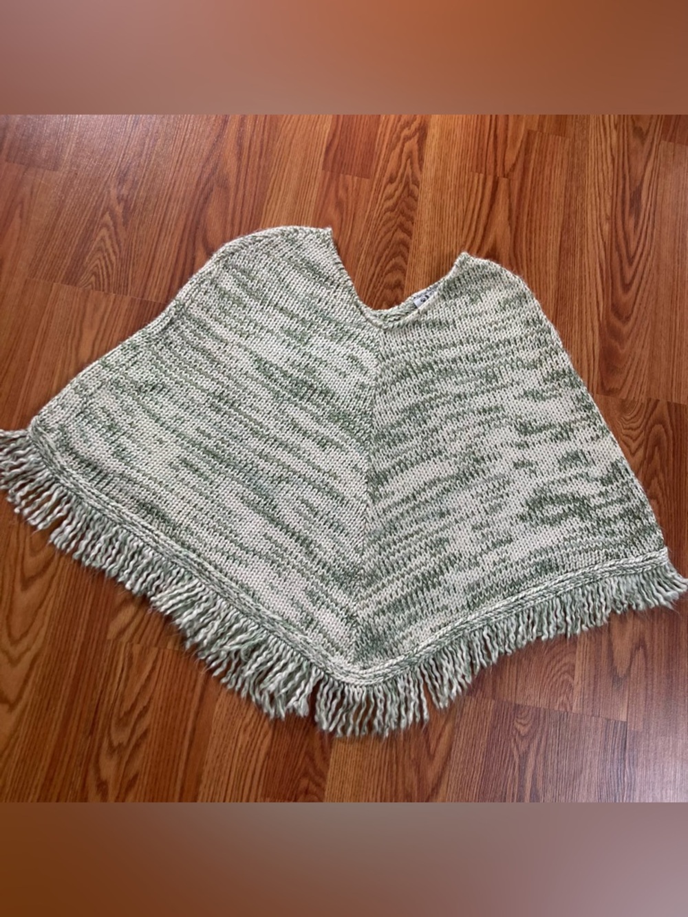 Green and cream knit Poncho